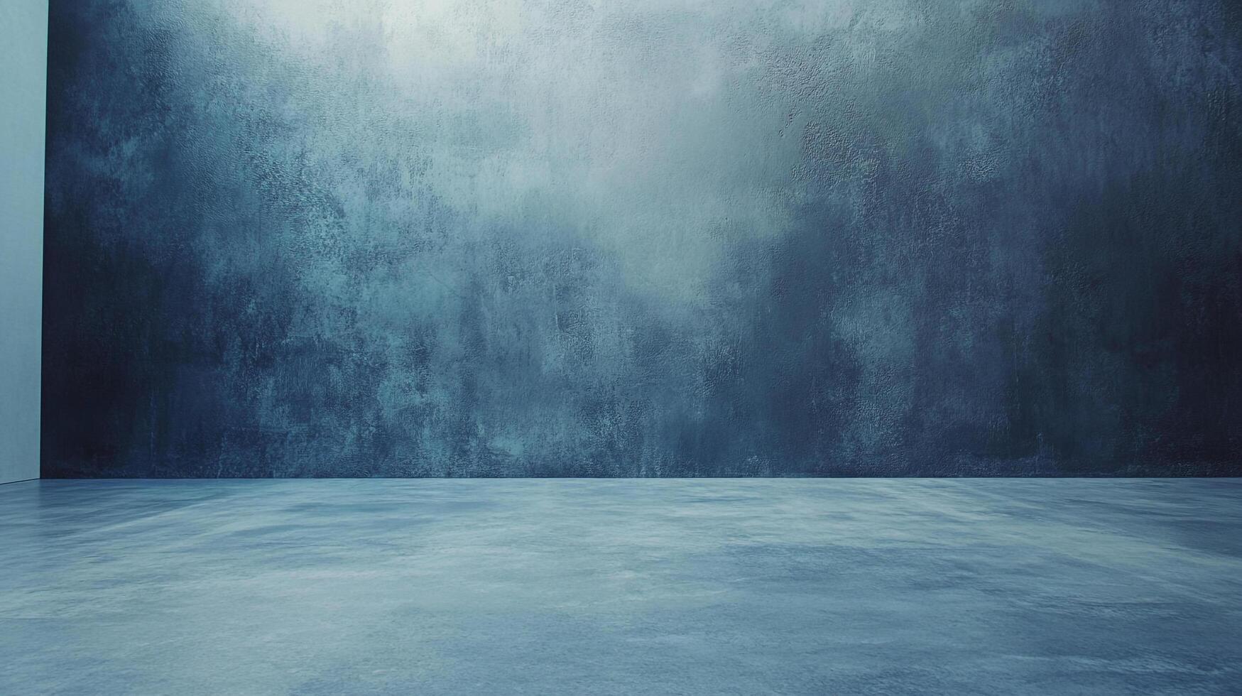A modern, stark room with a textured wall and smooth floor in shades of blue and gray creates a minimalist and atmospheric backdrop. photo
