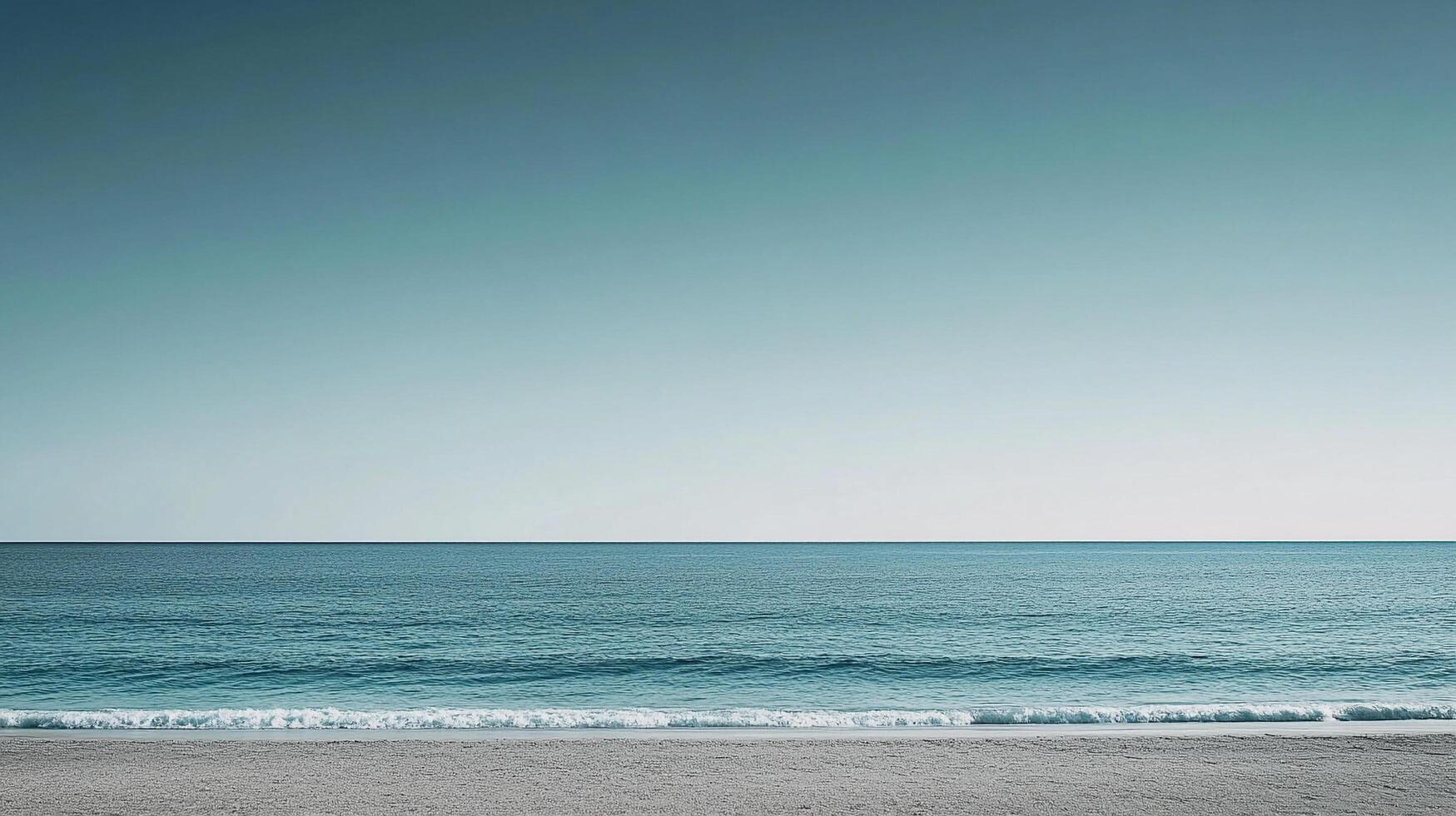 Minimalist seascape featuring a tranquil ocean meeting the shore under a soft, gradient sky, evoking peace and serenity. Calm ocean. photo