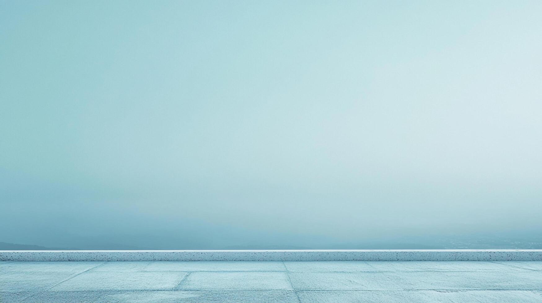 Serene blue expanse with concrete flooring, evoking tranquility and minimalism in a cityscape backdrop with soft lighting. Peaceful atmosphere. photo