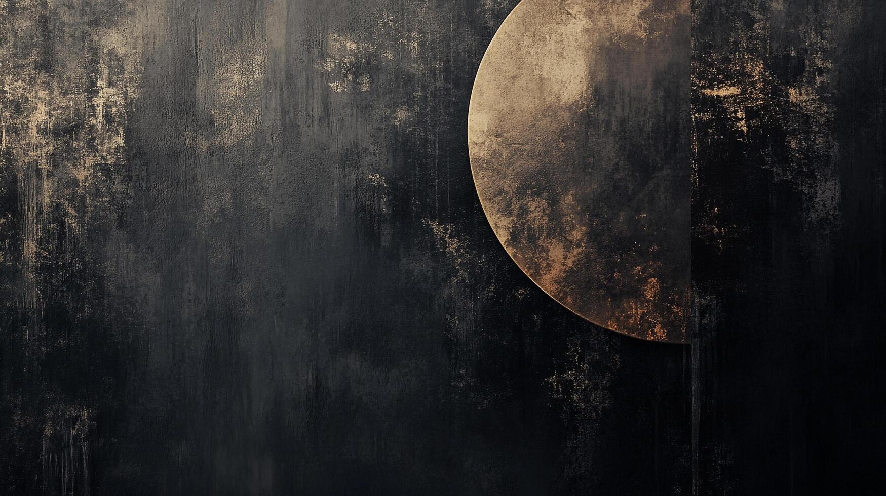 Abstract dark background with textures and golden circle, reminiscent of eclipse, adding sophisticated and mysterious touch. photo