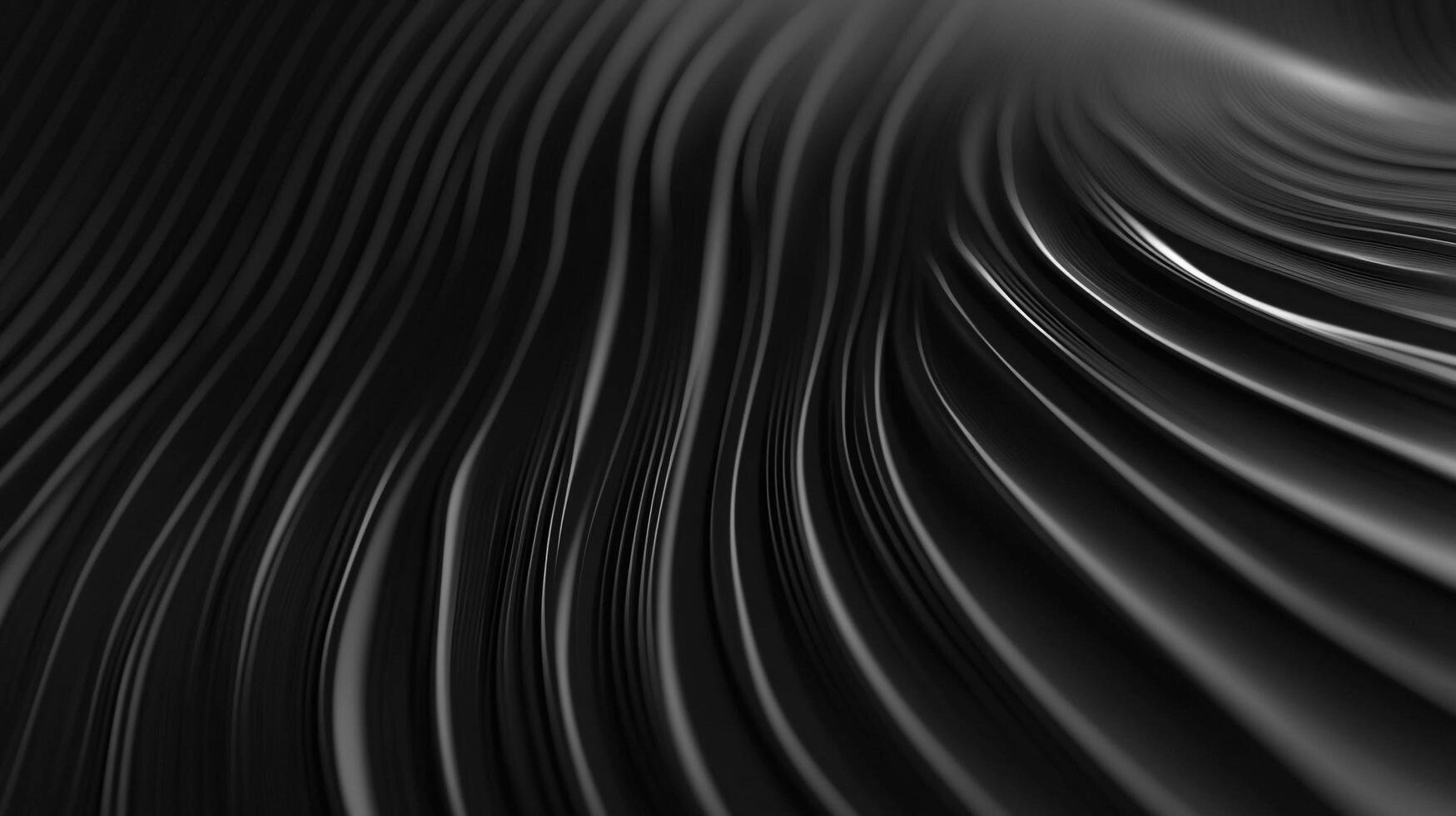 Abstract black waves with smooth lines create a dark and elegant background. The surface looks like polished metal or liquid. photo