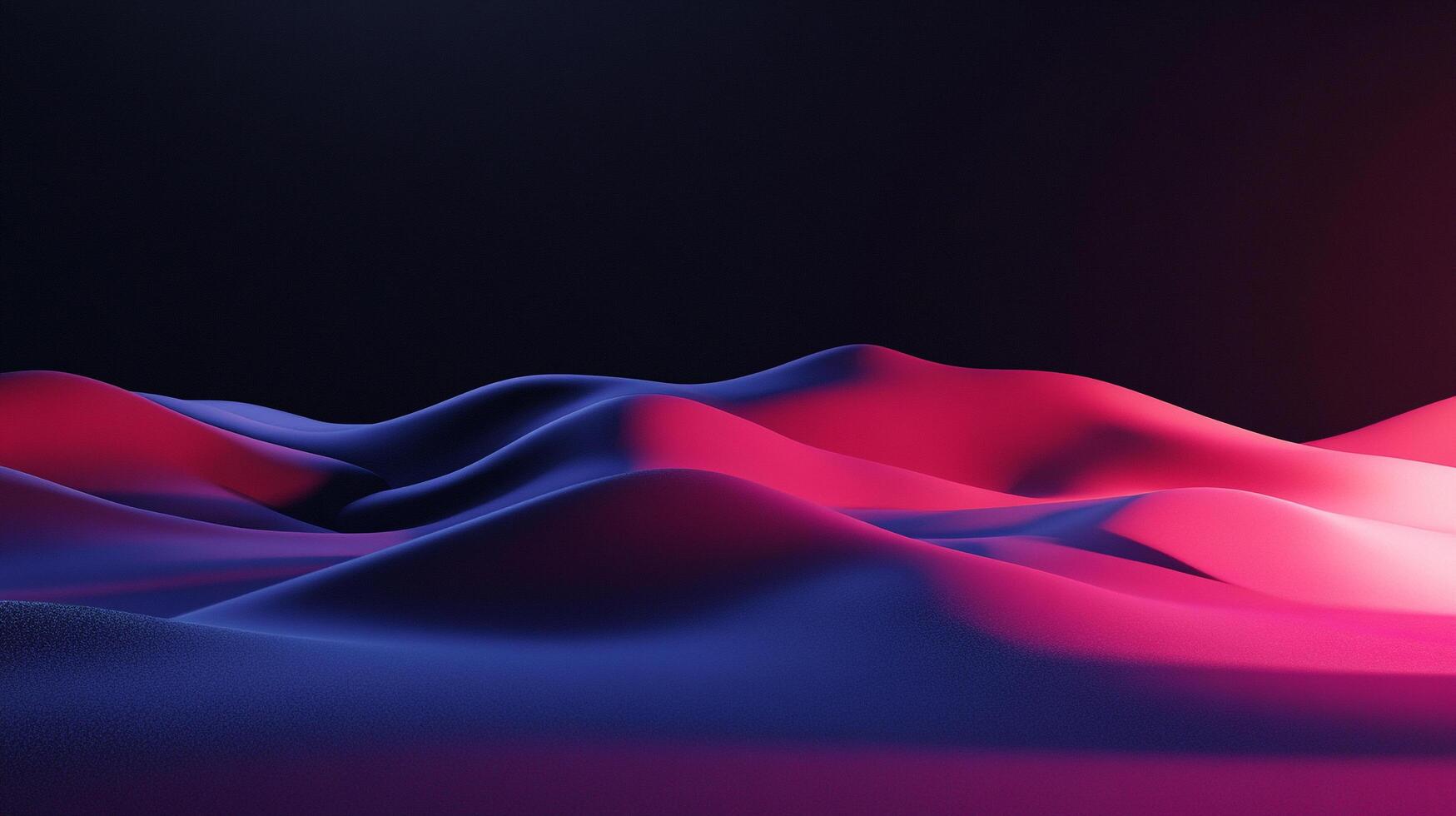Abstract landscape of undulating dunes shifting smoothly with a vibrant mix of pink and blue gradient lighting against a dark background photo