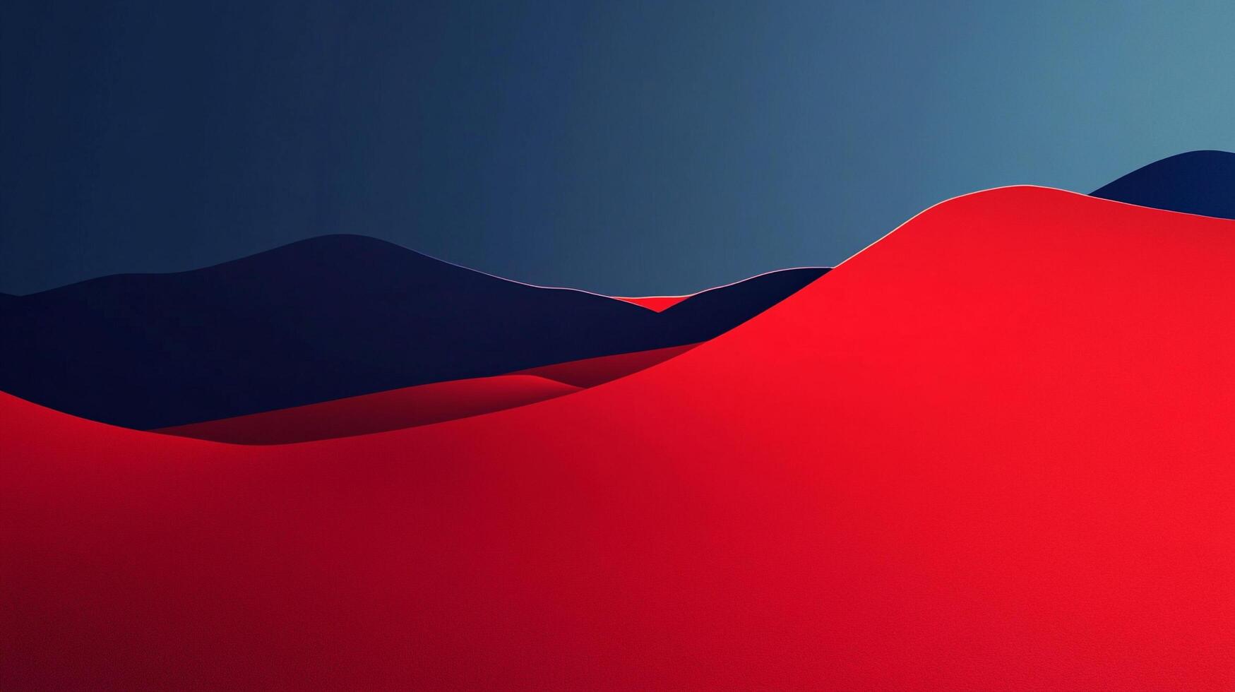 Abstract landscape illustration with a deep navy mountain range silhouette, contrasted against a vibrant, red, rolling hill formation. photo