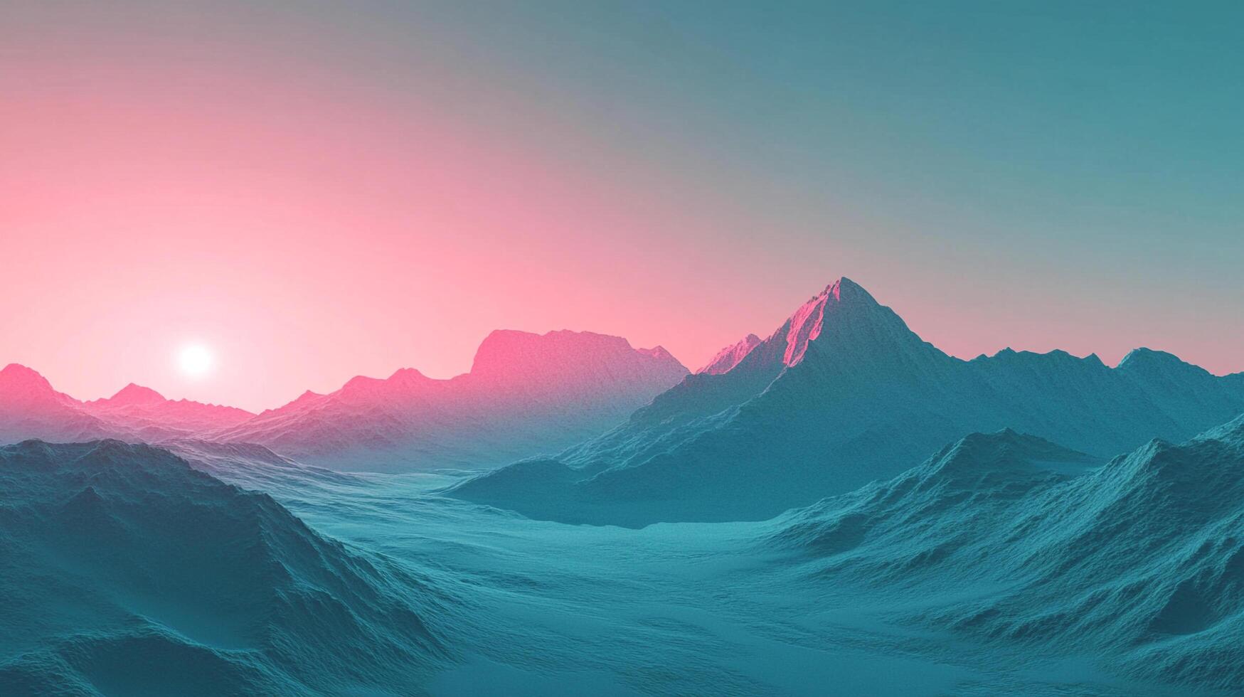 Majestic mountains bathed in vibrant hues of pink and blue, a serene landscape evoking tranquility and the beauty of nature's artistry. photo