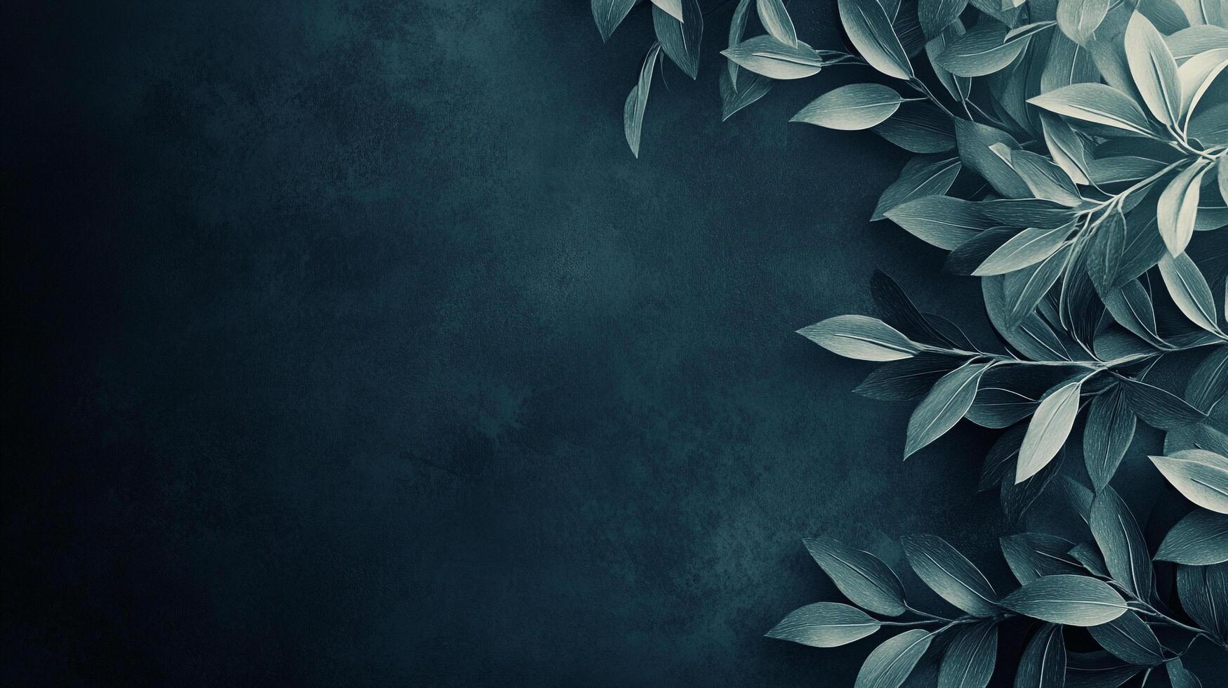 Elegant botanical pattern. Fresh leaves adorn a muted blue background, creating a serene and sophisticated botanical illustration. photo