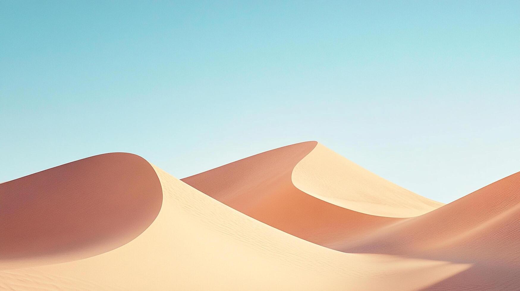 Expansive dunes against a serene blue sky. Gentle curves and warm colors create a peaceful desert landscape. Nature's minimalist beauty. photo