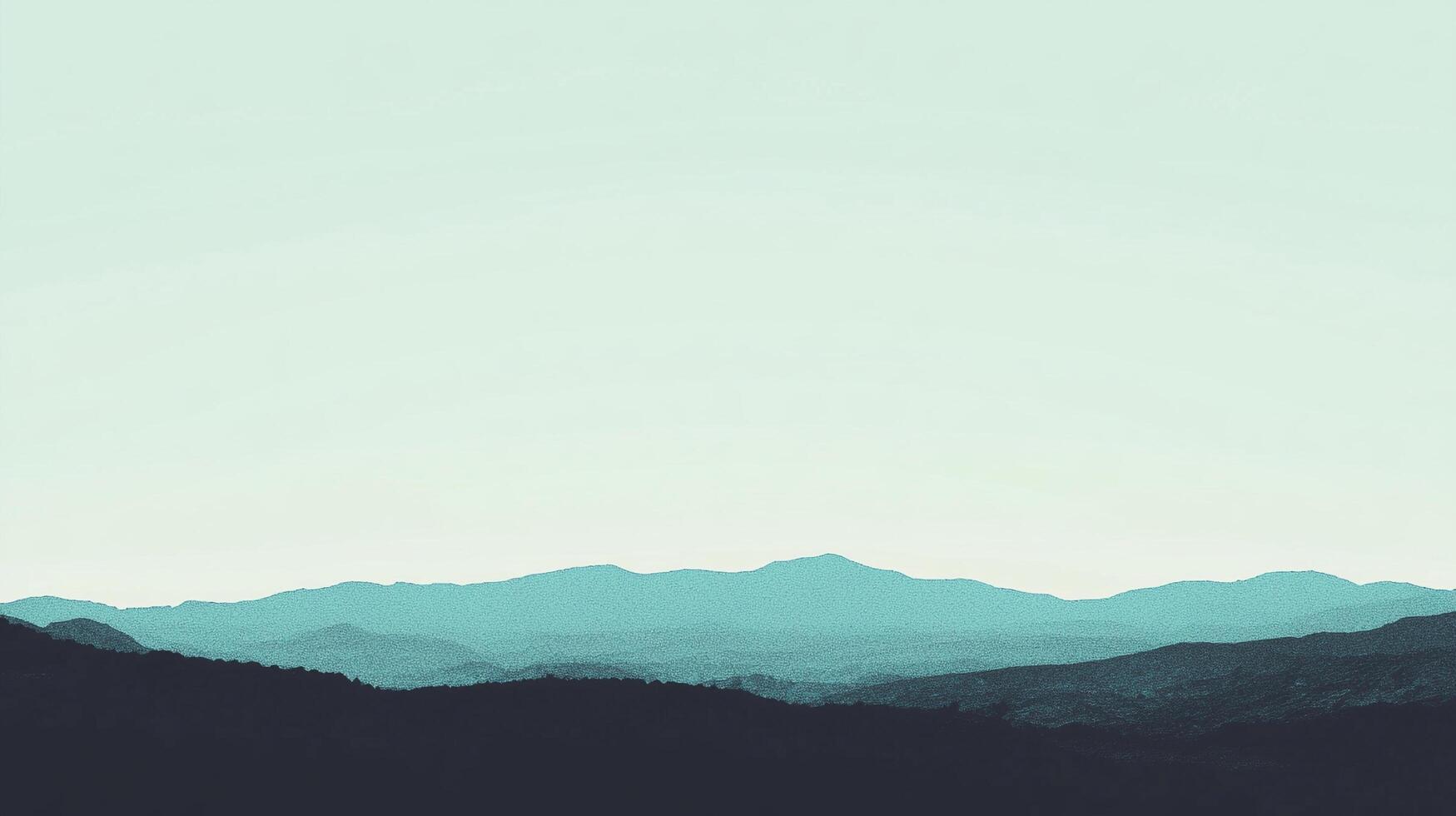 A serene landscape of layered mountain ranges receding into a soft, pale blue sky. Minimalist and calming. A sense of vastness and peace. photo