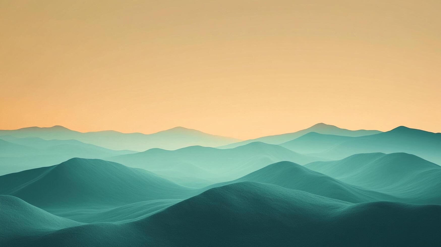 Serene mountain range fading into the horizon, painted in calming teal hues against a soft peach sky, embodying peace and tranquility. photo