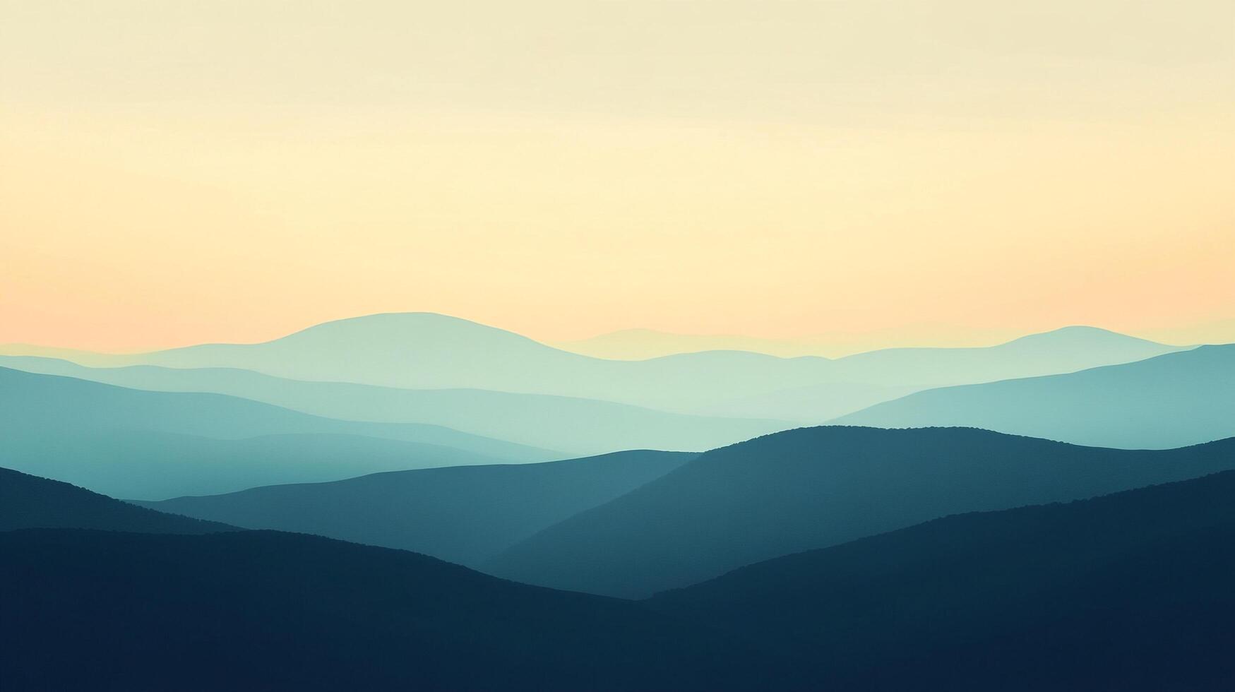 A series of mountain silhouettes fade into the horizon, bathed in soft, muted blues and yellows, evoking a sense of calm and tranquility. photo