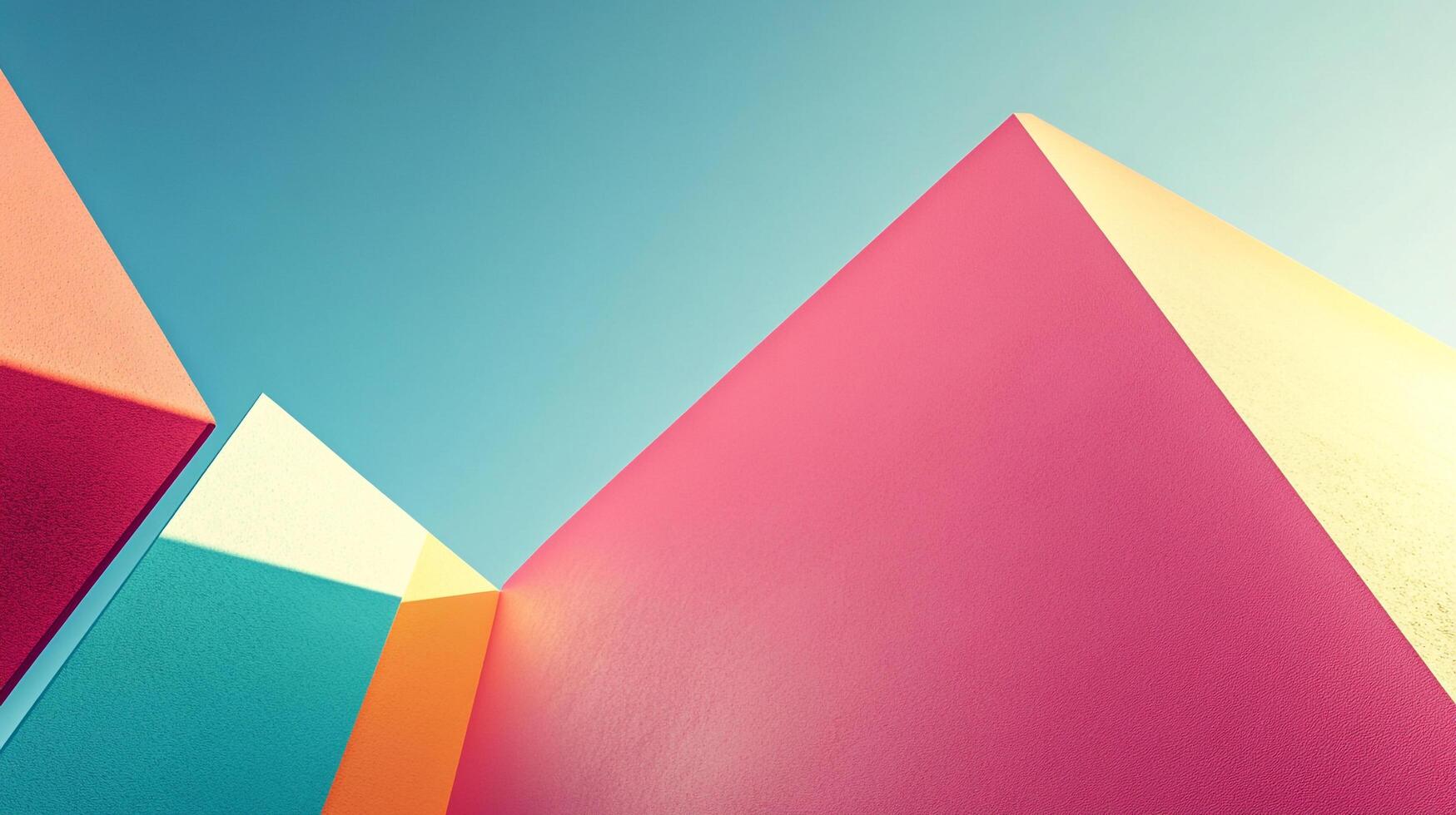 Abstract design featuring angular shapes and vibrant colors against a soft blue backdrop, creating a modern geometric composition. photo