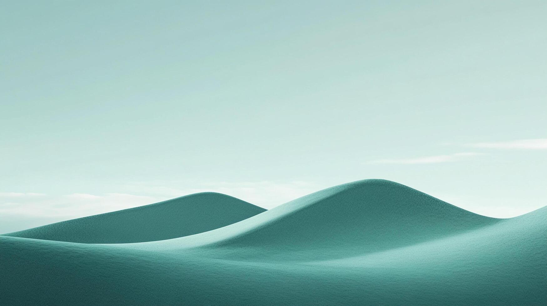 Minimalist turquoise landscape featuring soft sand dunes against a pale sky, evoking calmness and serenity with its smooth, undulating forms. photo