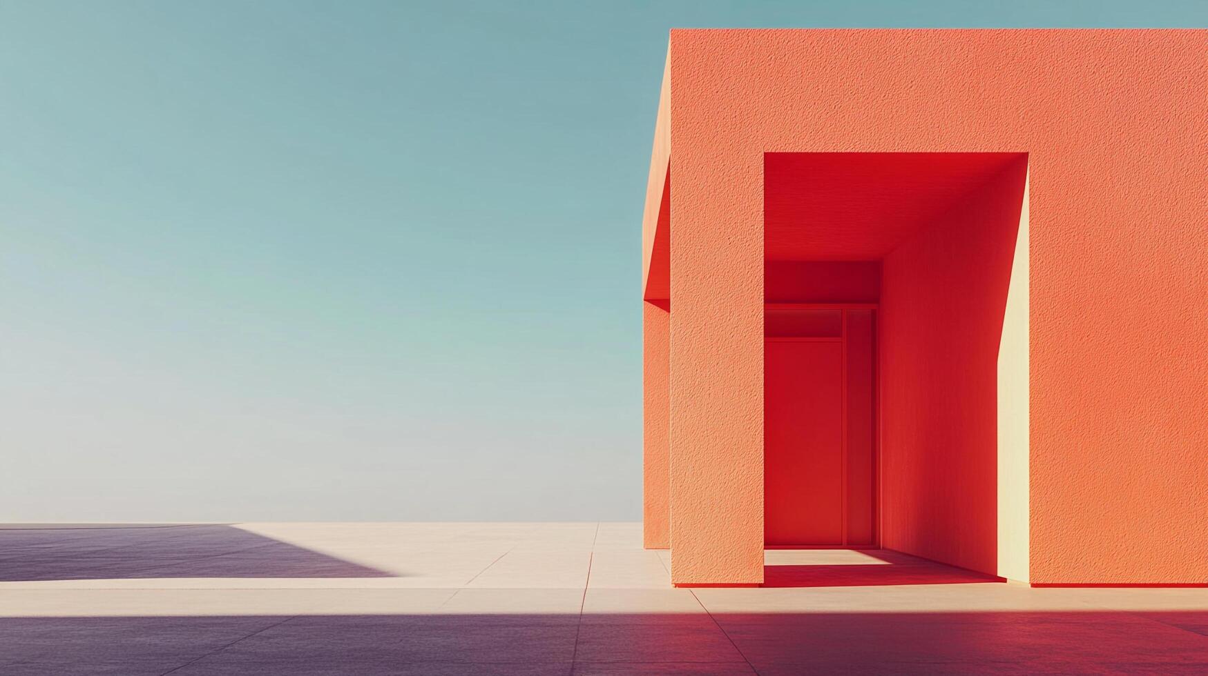 Abstract architectural minimalism with terracotta building and turquoise sky, emphasizing geometric form and serene atmosphere. photo