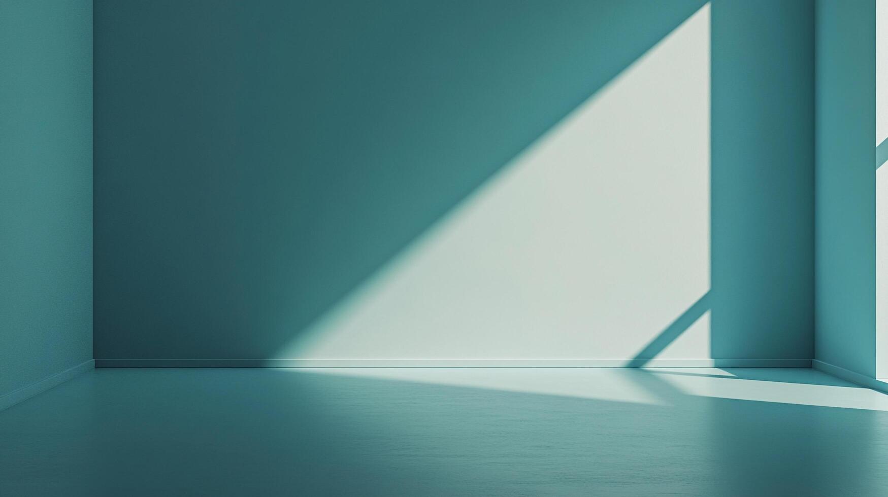A minimalist room corner with a stark, angled beam of light accentuating the wall's texture and the floor's simple design in a monochromatic hue. photo
