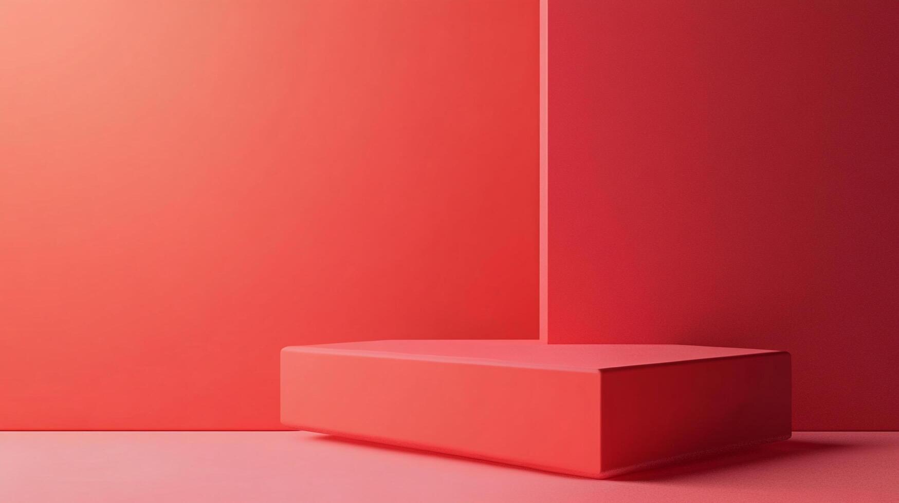 Minimalist stage for product placement, a simple display platform in monochrome red. Showcase your items on this abstract product mockup. photo