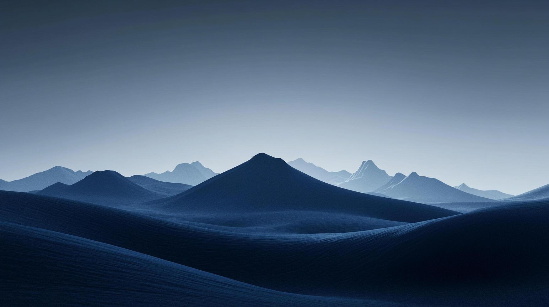 A serene, minimalist landscape featuring smooth, rolling mountains bathed in a cool, monochromatic blue, evoking tranquility and vastness. photo