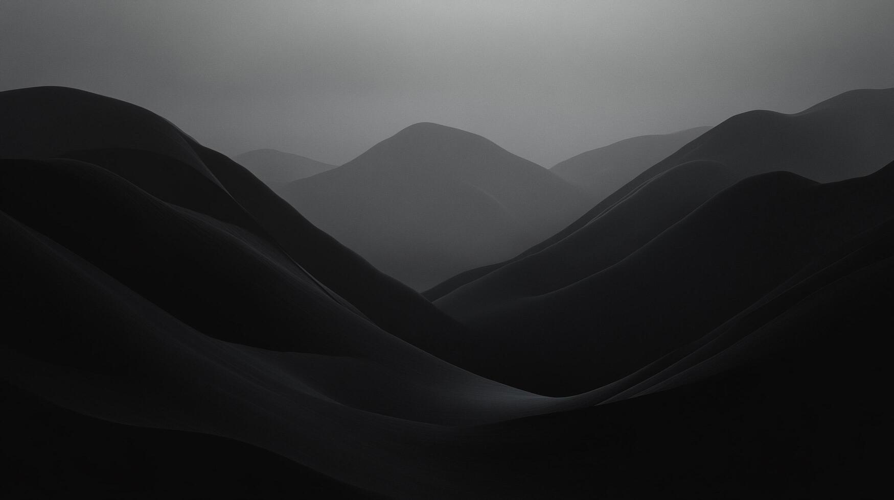 Monochromatic landscape featuring a series of rolling hills under a hazy sky, creating a serene and mysterious ambiance. photo