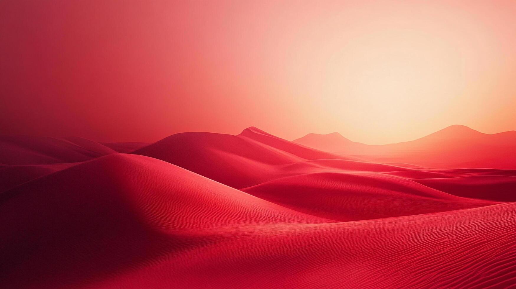 Crimson sand dunes ripple under a vibrant sunset, creating a surreal landscape of undulating textures and warm, intense colors. photo