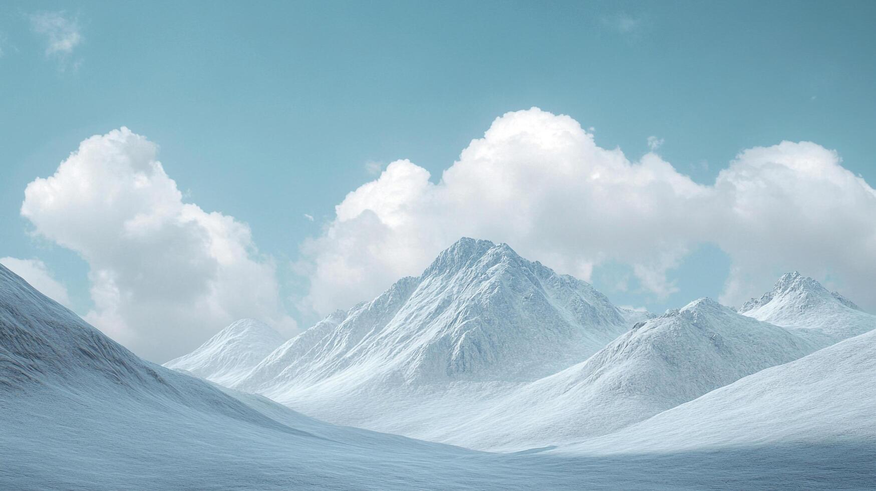 A serene view of snow-covered mountain peaks against a backdrop of soft blue sky and scattered clouds, evoking peace and tranquility. photo