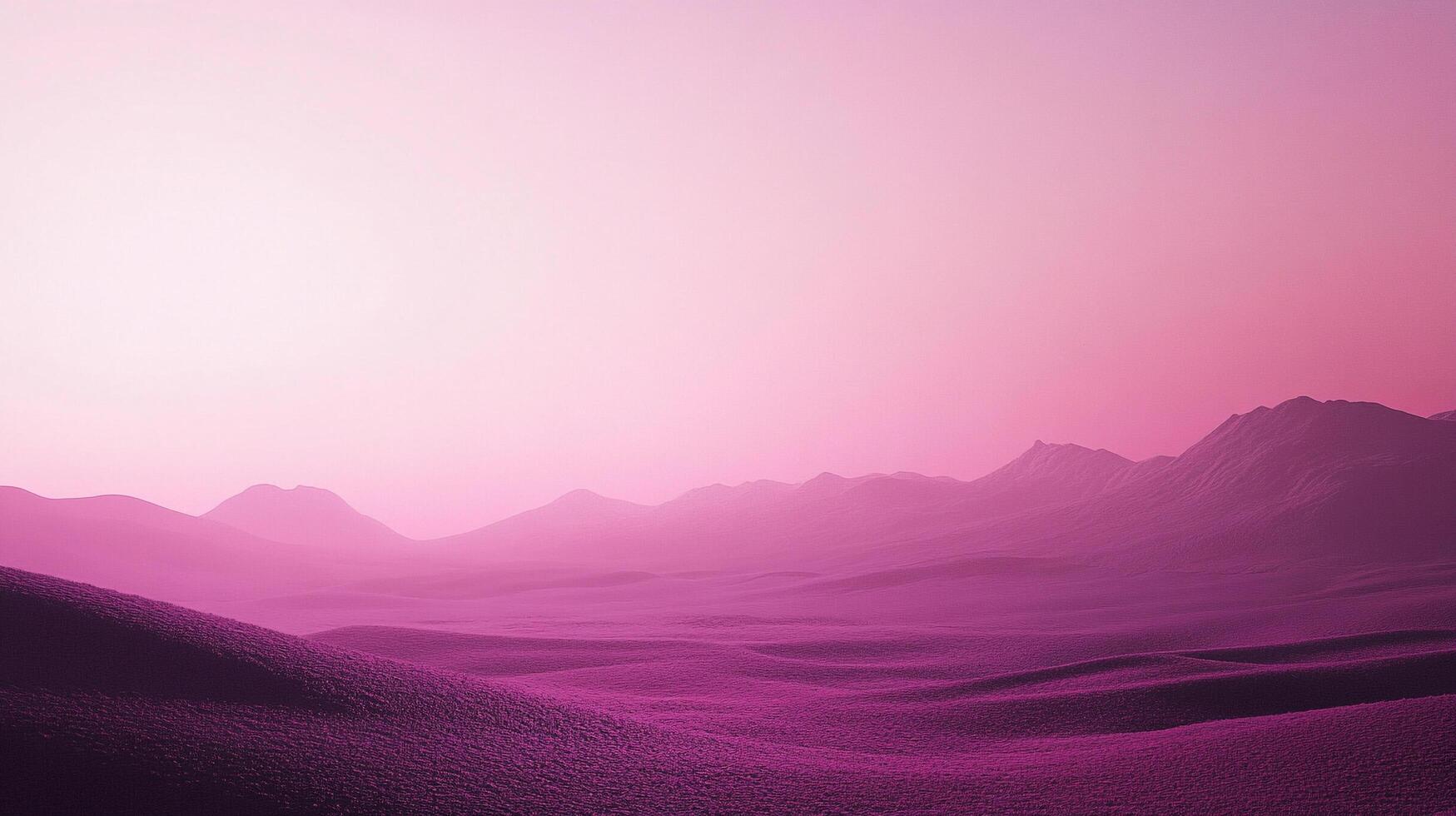 Surreal landscape with rolling hills and mountains under a soft pink sky, creating a dreamlike and peaceful scenery. photo