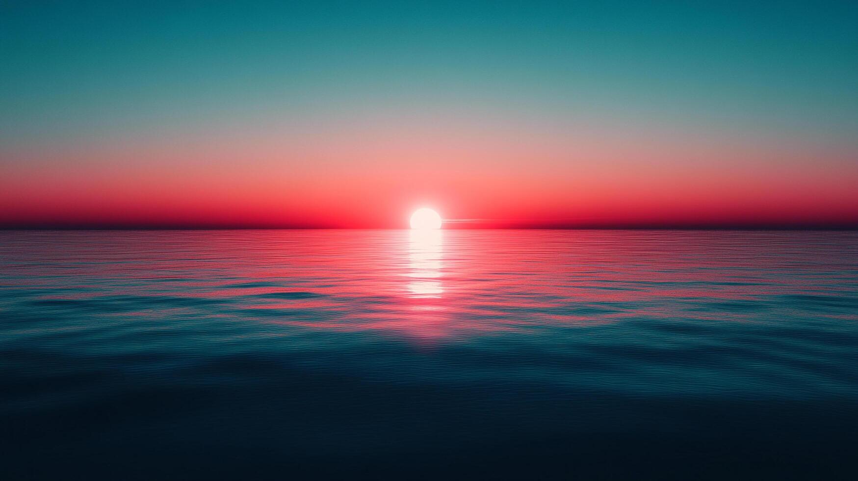 A radiant sun breaks the horizon, casting a fiery glow on the tranquil waters, painting the sky in shades of red and blue. photo