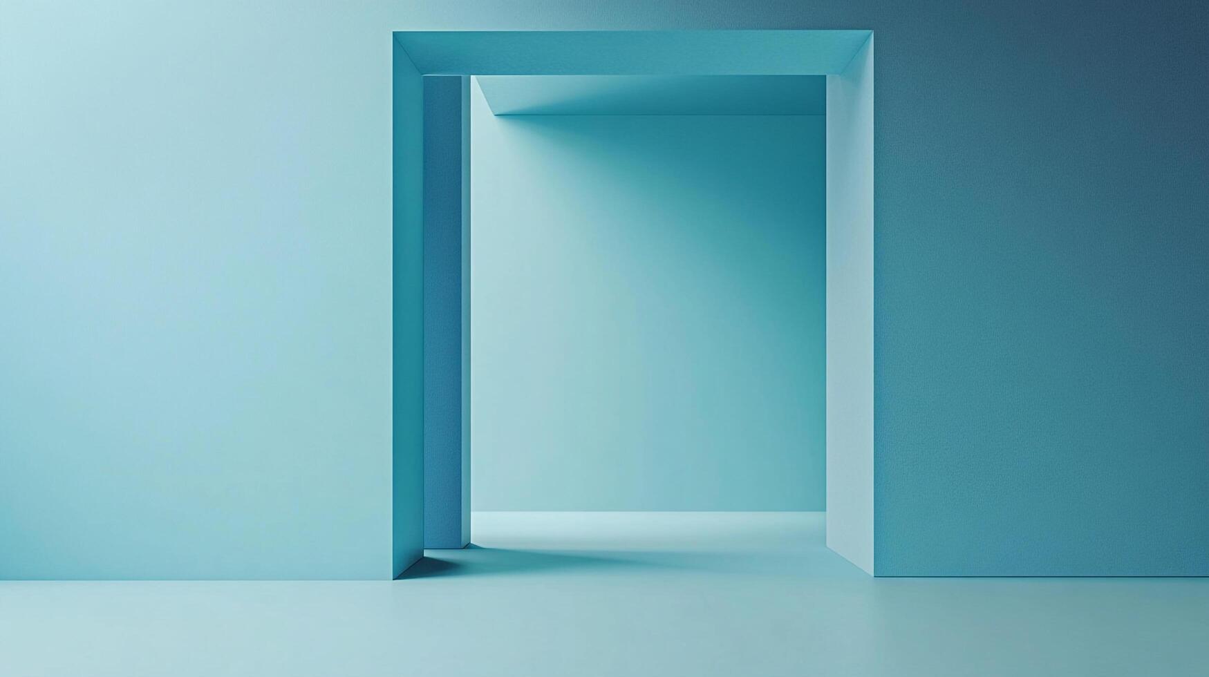 Minimalist architectural space featuring an open doorway. The scene evokes a sense of calmness with its soft, uniform color palette. photo