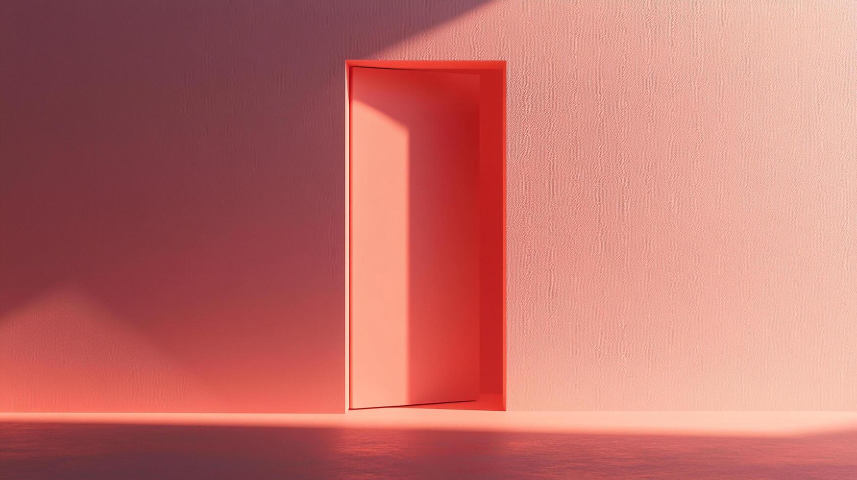 An open doorway stands, illuminated by a soft, natural light. The simple design and pastel hue contribute to a minimalist aesthetic. photo