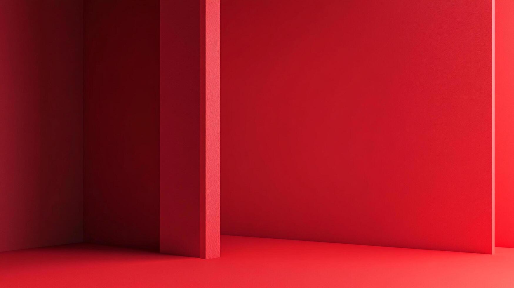 An abstract, monochromatic close up of a red room emphasizes angles, edges, and minimal forms. The crimson backdrop creates mystery. photo