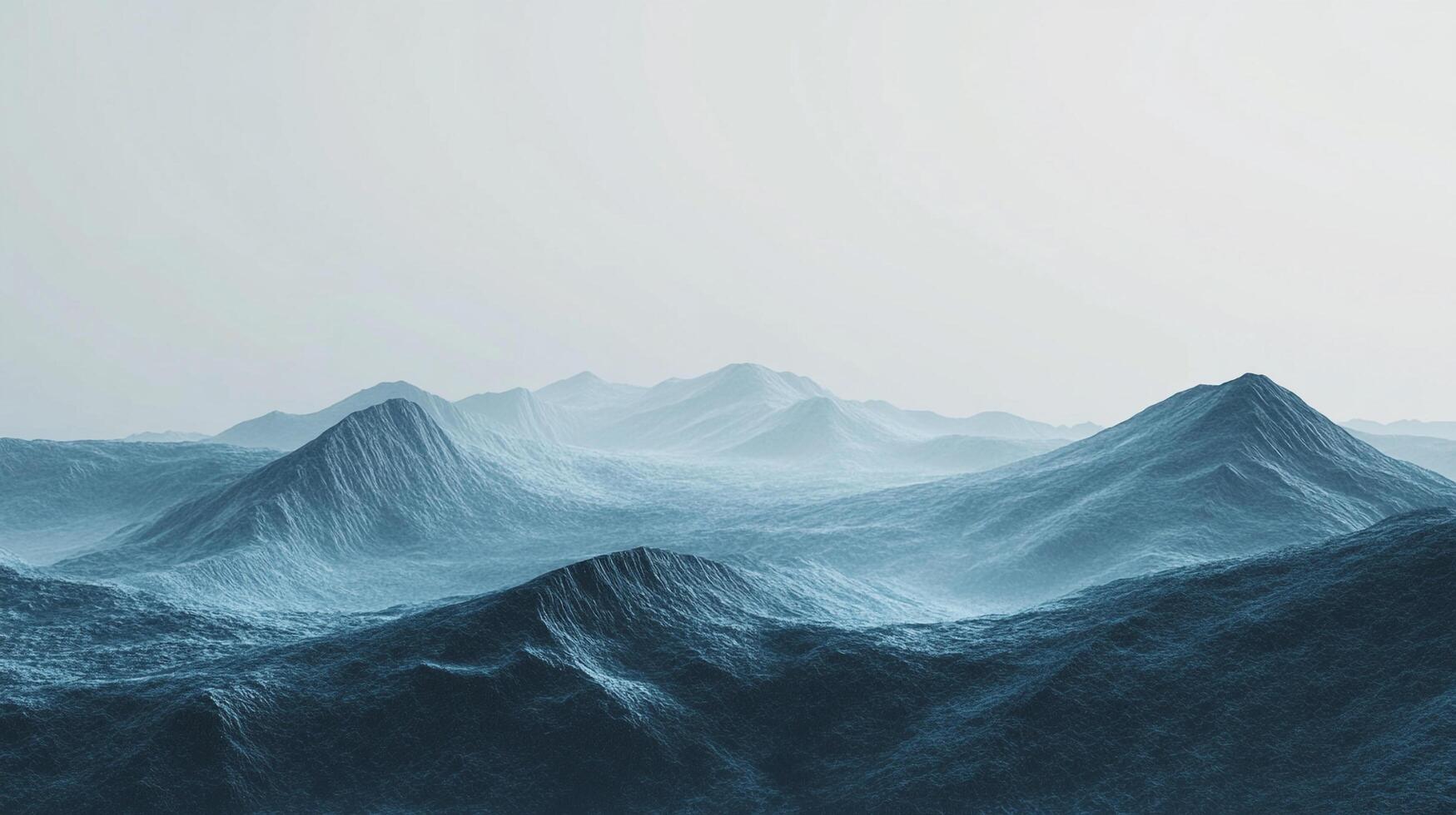 Serene mountain range against a pale sky, rendered with a striking blue hue. The landscape is textured and inviting, promising adventure. photo