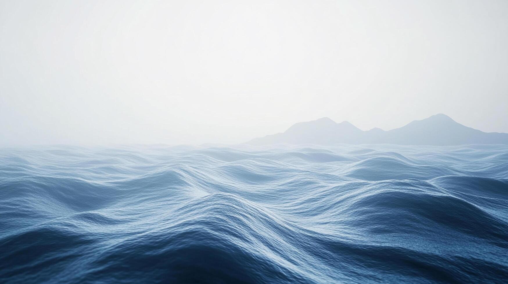 Ocean expanse with gentle waves, distant land, and a serene, misty sky, creating a sense of tranquility and vastness. photo