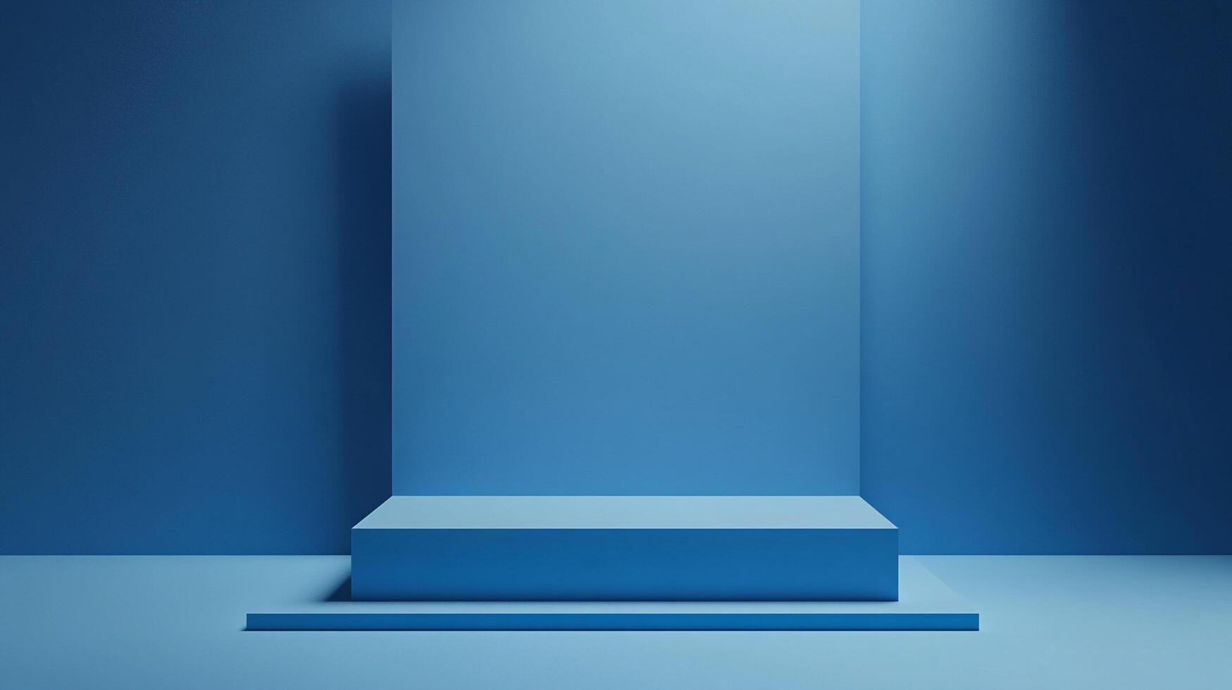 Minimalist blue podium against a clean backdrop, perfect for highlighting products in a sophisticated, modern setting for presentations. photo