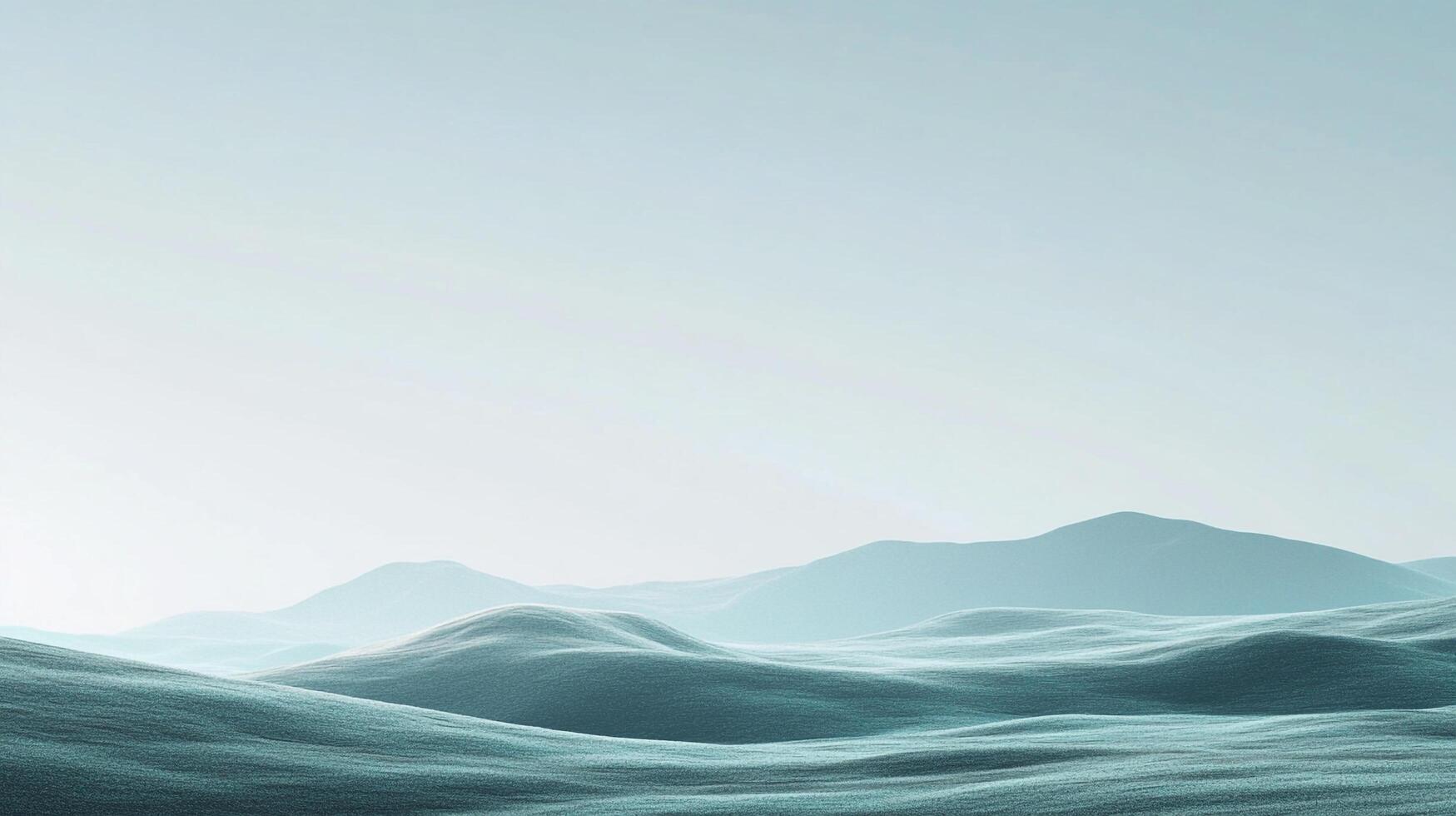 Soft teal terrain in the foreground with a backdrop of distant mountains under a muted sky creates a sense of serenity and space. photo