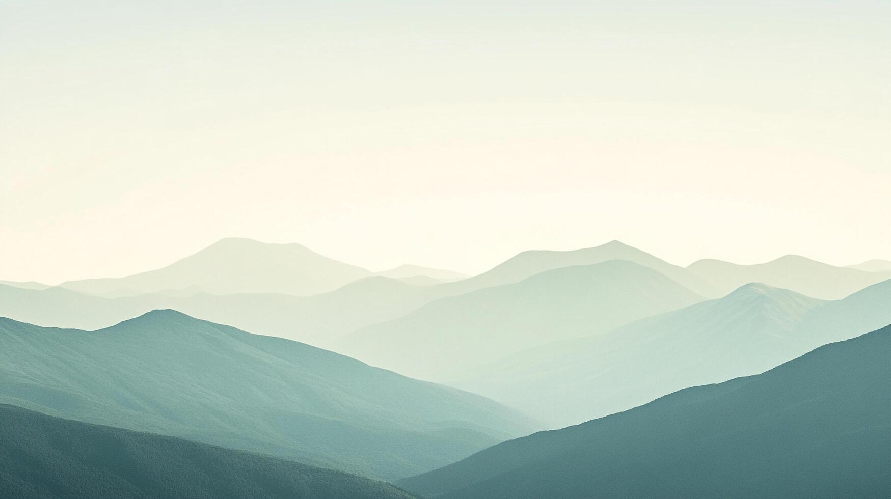 Serene mountain ranges recede into the horizon in a palette of calming blues and greens, creating a peaceful and majestic landscape. photo