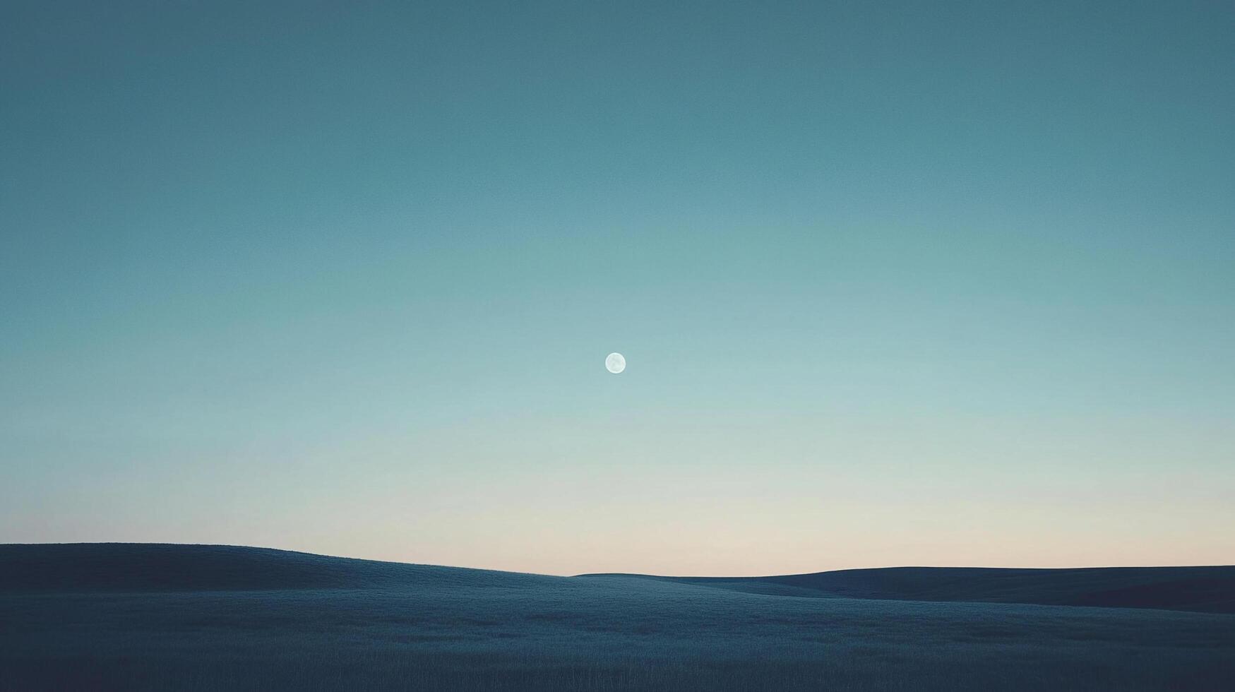 Serene landscape with a full moon shining brightly over a dark field. The night sky is a calming gradient of blue and cyan. photo