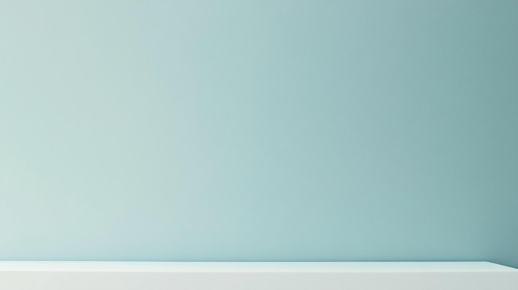 Minimalist studio shot featuring a light blue wall and a white platform, ideal for product display or showcasing abstract art in a serene space. photo