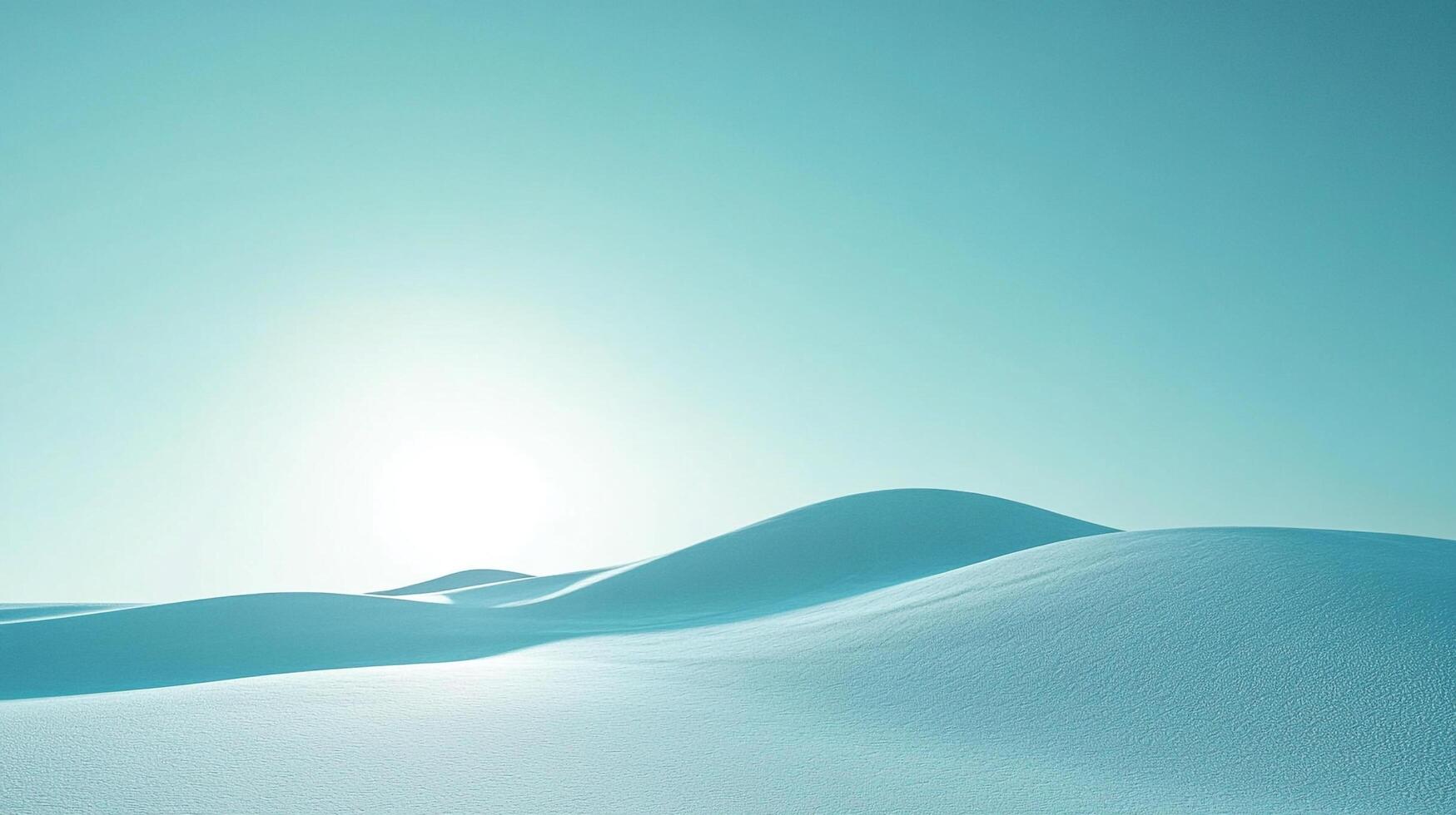 Turquoise dunes beneath a bright sky create a calming, minimalist landscape. A serene expanse of color and gentle curves. photo