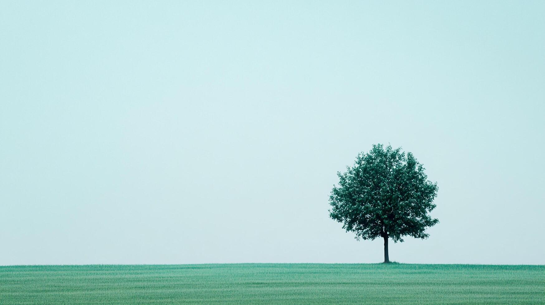 Lone tree stands sentinel against a pale sky, symbolizing resilience and solitude in a minimalist landscape setting, providing a serene view. photo