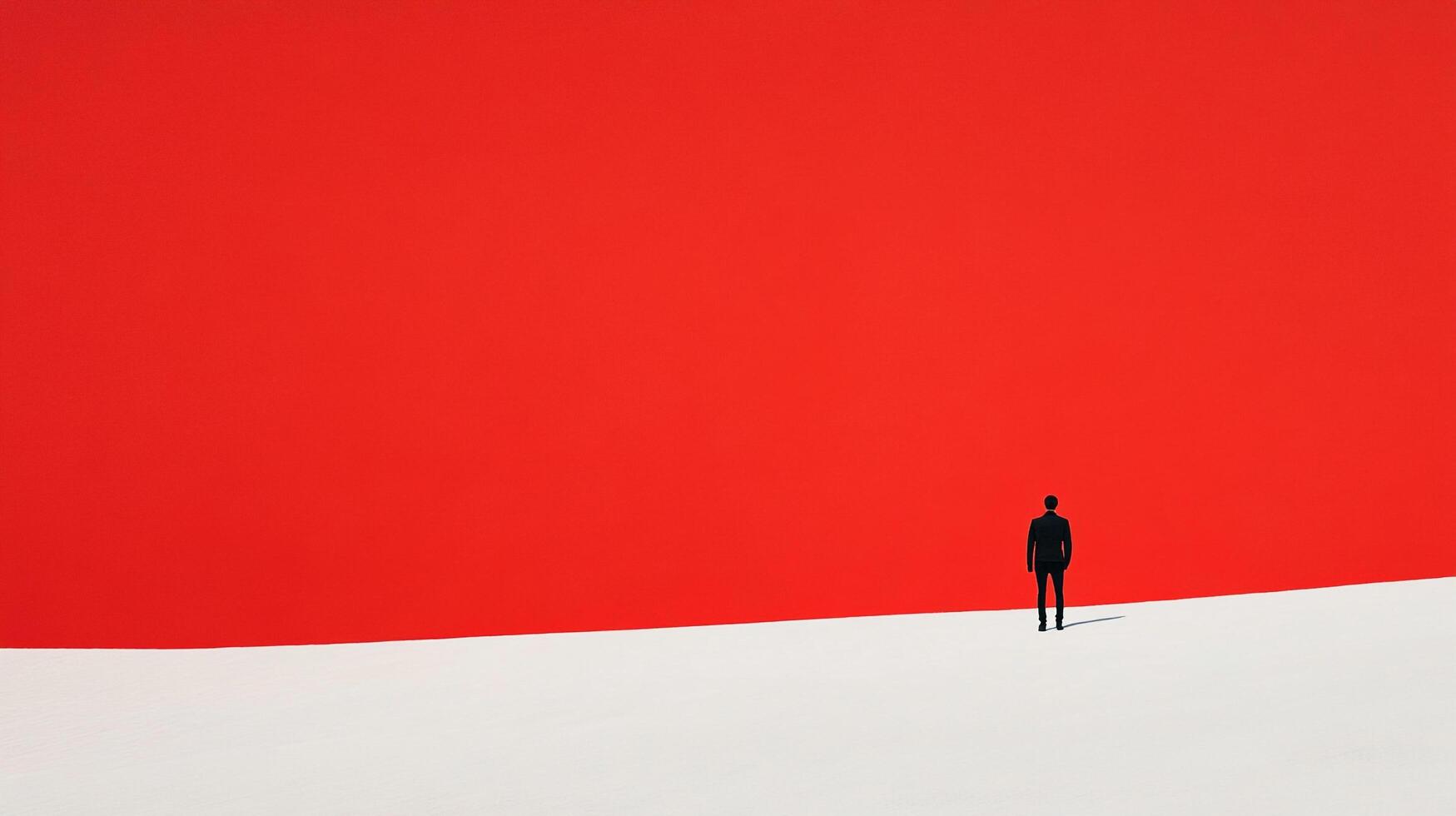 A solitary figure stands against a striking red backdrop, evoking themes of ambition, challenges, and the courage to face the unknown. photo