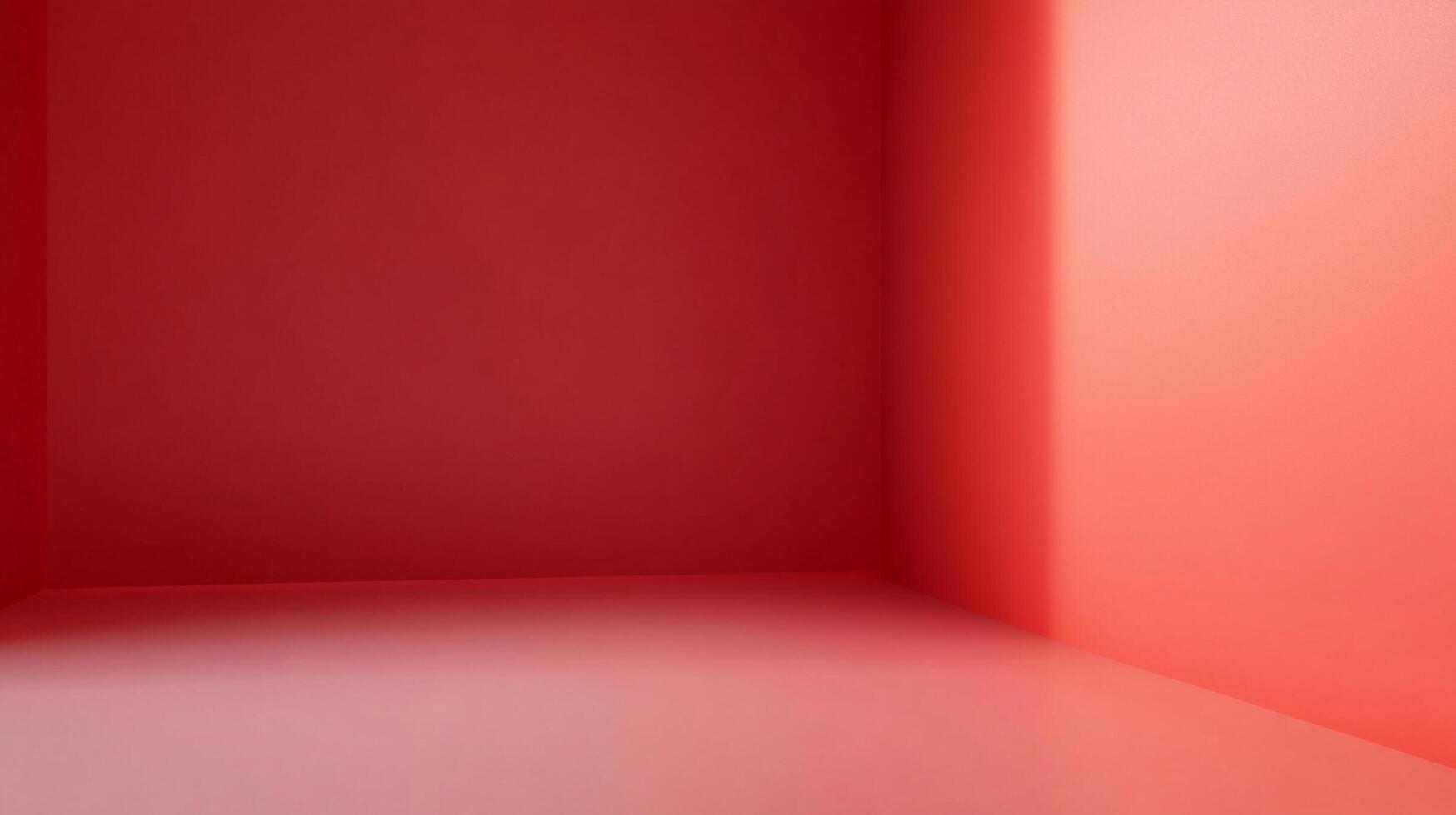 A vibrant, abstract space painted in shades of red creates a modern and minimalist look. The shadows add depth to the starkness of the scene. photo
