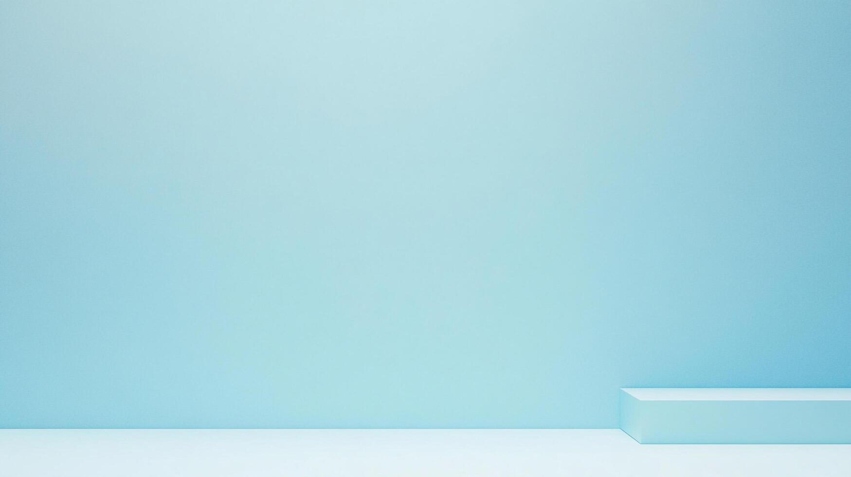 Minimalist pale blue studio backdrop with simple podium. Perfect for product placement or subtle design element. Clean and calming atmosphere. photo