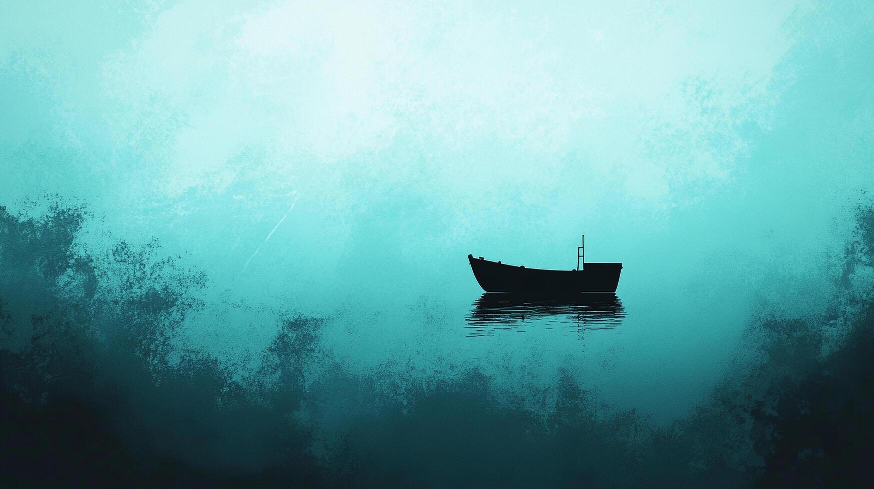 A silhouette of a small boat floats serenely in a sea of turquoise, an illustration of solitude and the allure of the open water. photo