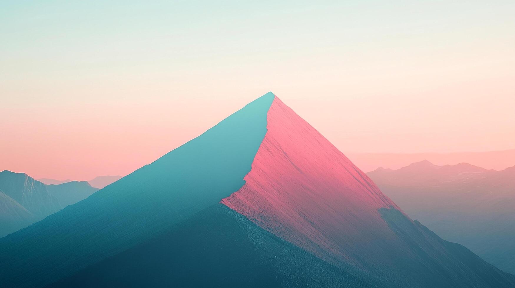 Abstract mountain peak basks in the warm glow of the setting sun, creating a serene and dreamlike atmosphere. photo