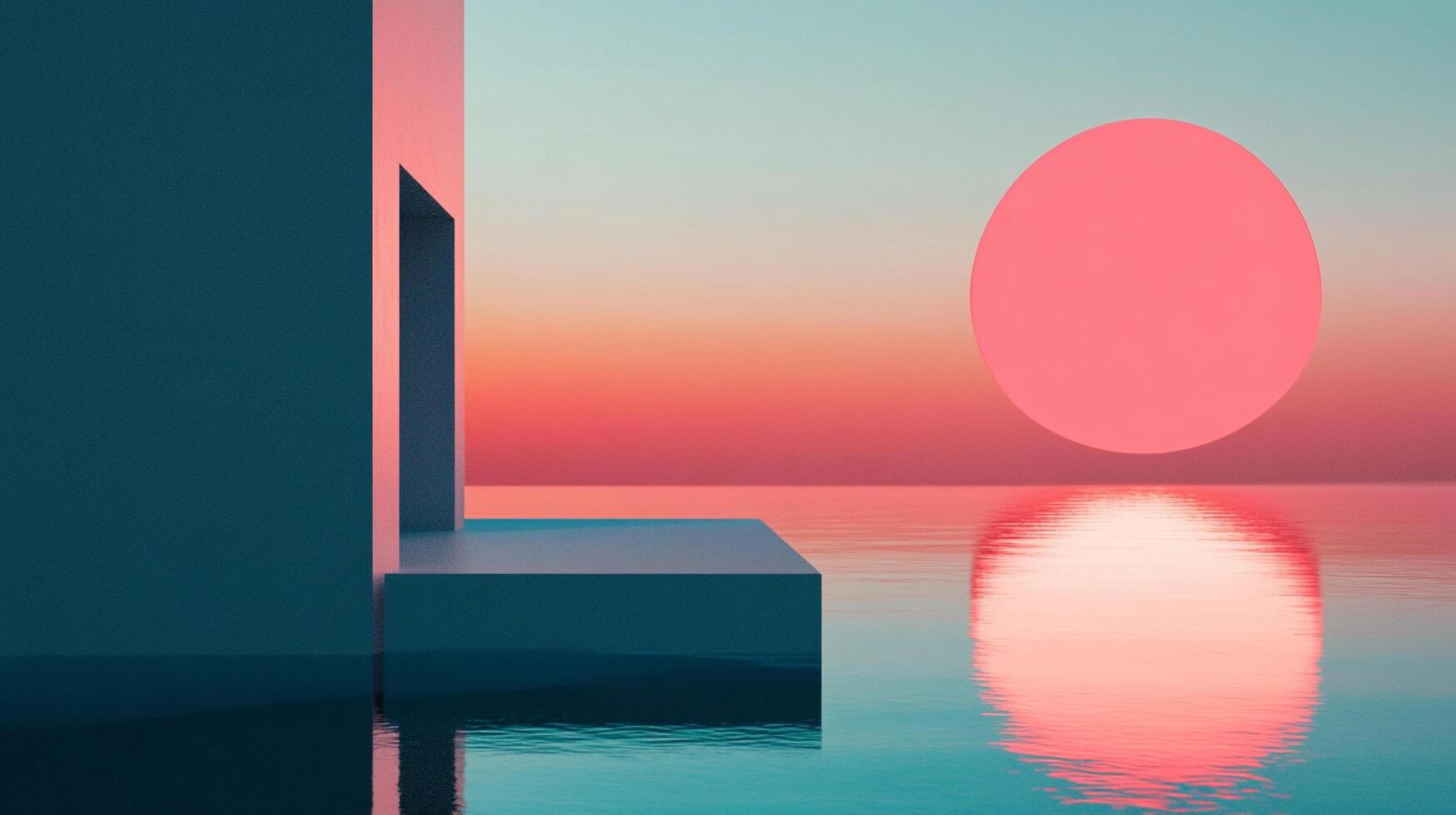 Abstract seascape with geometric forms and a serene, minimalist sunset. A calming and surreal view evoking peace and introspection. photo