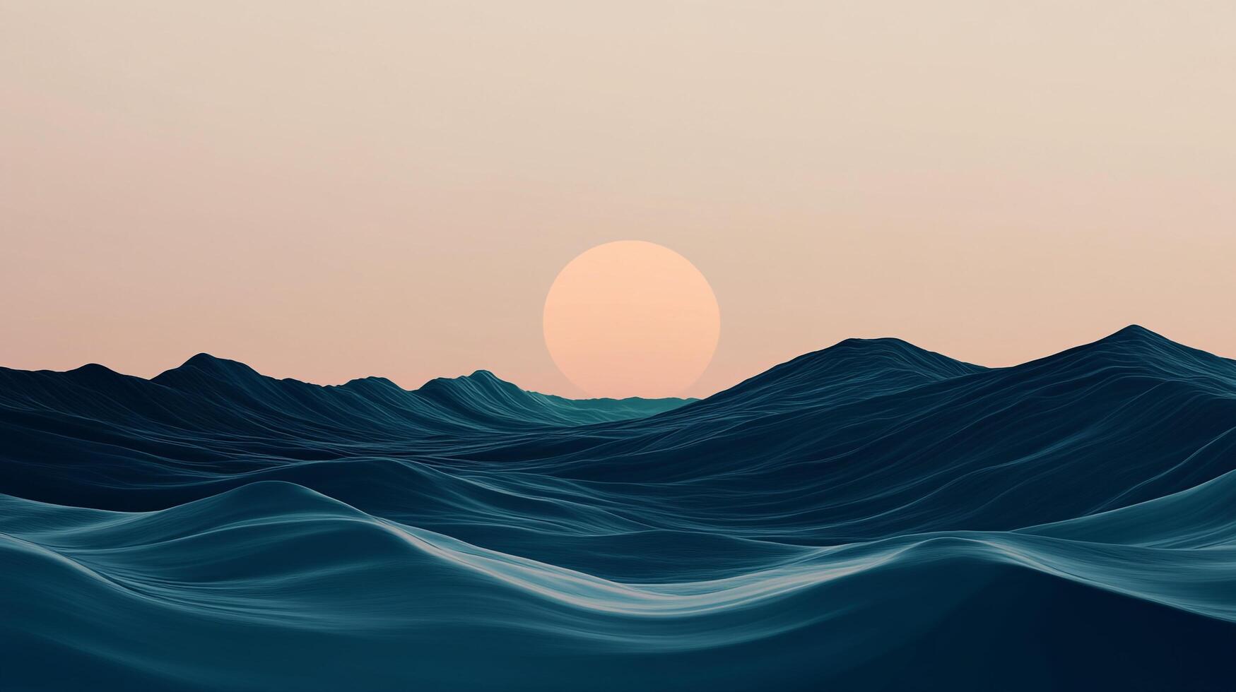 Ocean waves crest under a serene sky, reflecting a pale sunset with soft, warm light. A sense of calm and peace emanates. photo