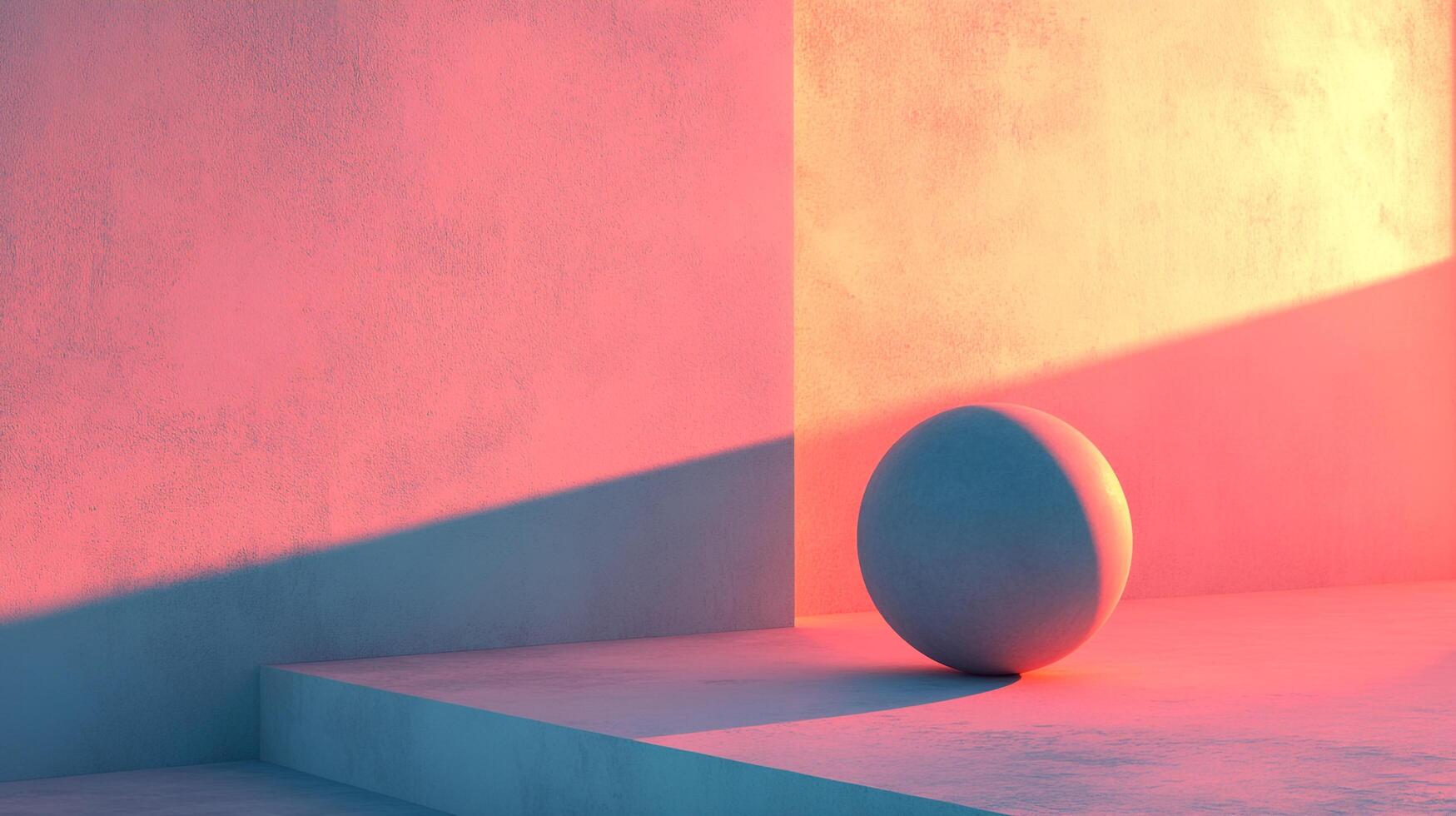 Minimalist sphere against vibrant backdrop of pink and yellow. Light and shadow create a geometric and inviting composition. photo