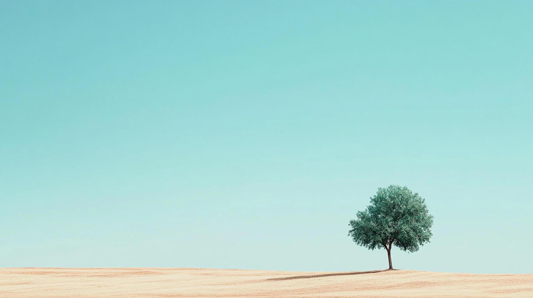 Lone tree in a minimalist landscape. Bright, serene, and peaceful. Nature's simplicity and beauty under a clear, blue sky. photo