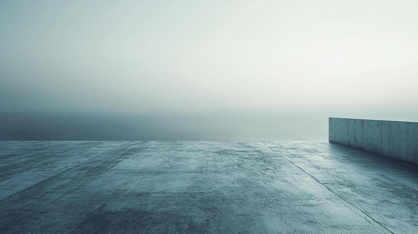 Minimalist platform overlooking a foggy expanse, evoking solitude and contemplation, the end of the world, quiet, peaceful, lonely, cement photo