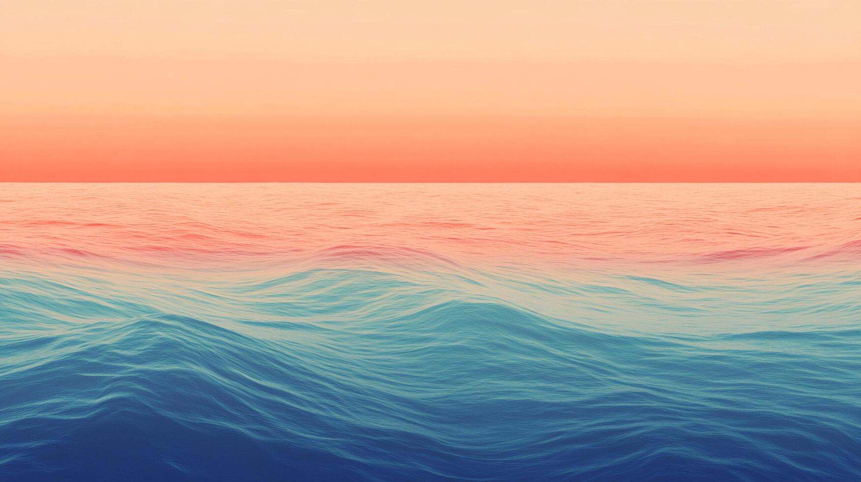 Calm ocean waves gently ripple under a gradient sunset sky, creating a serene scene of natural beauty. The water flows under the light. photo