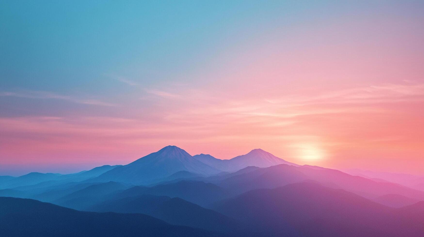 Scenic mountain vista bathed in the soft, warm hues of sunrise, creating a serene and calming atmosphere in nature. photo