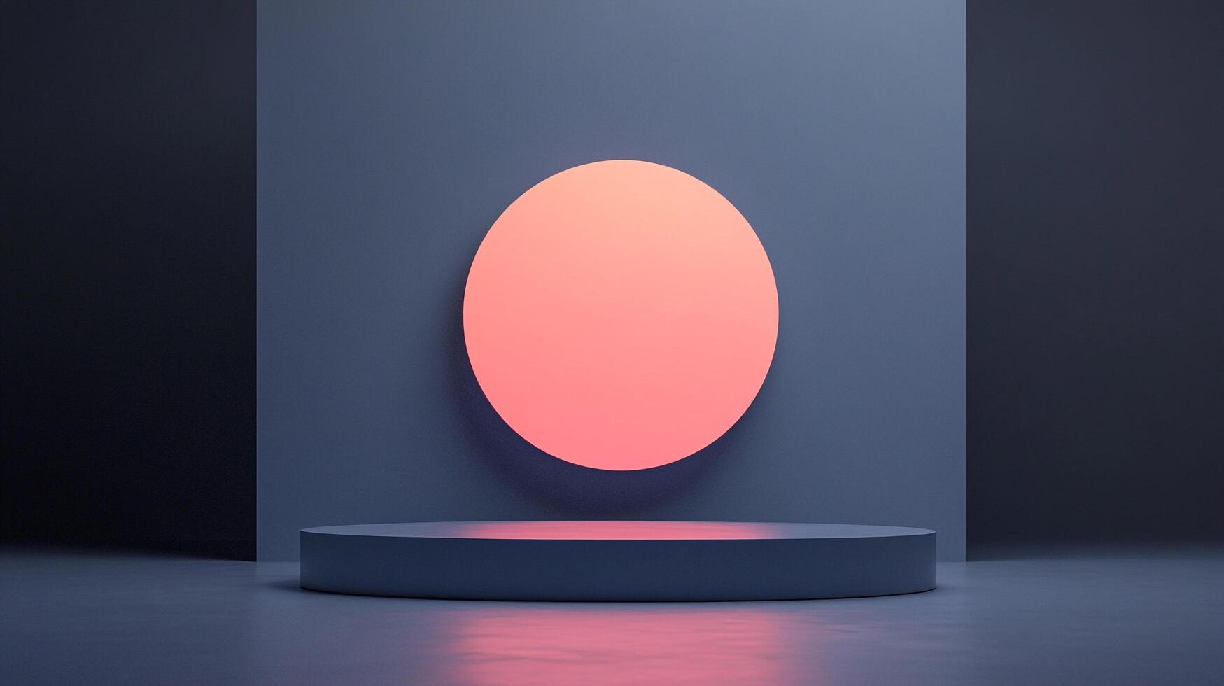 Abstract presentation stage featuring a circular backdrop and a minimalistic platform in shades of blue and pink, conveying artistic simplicity. photo