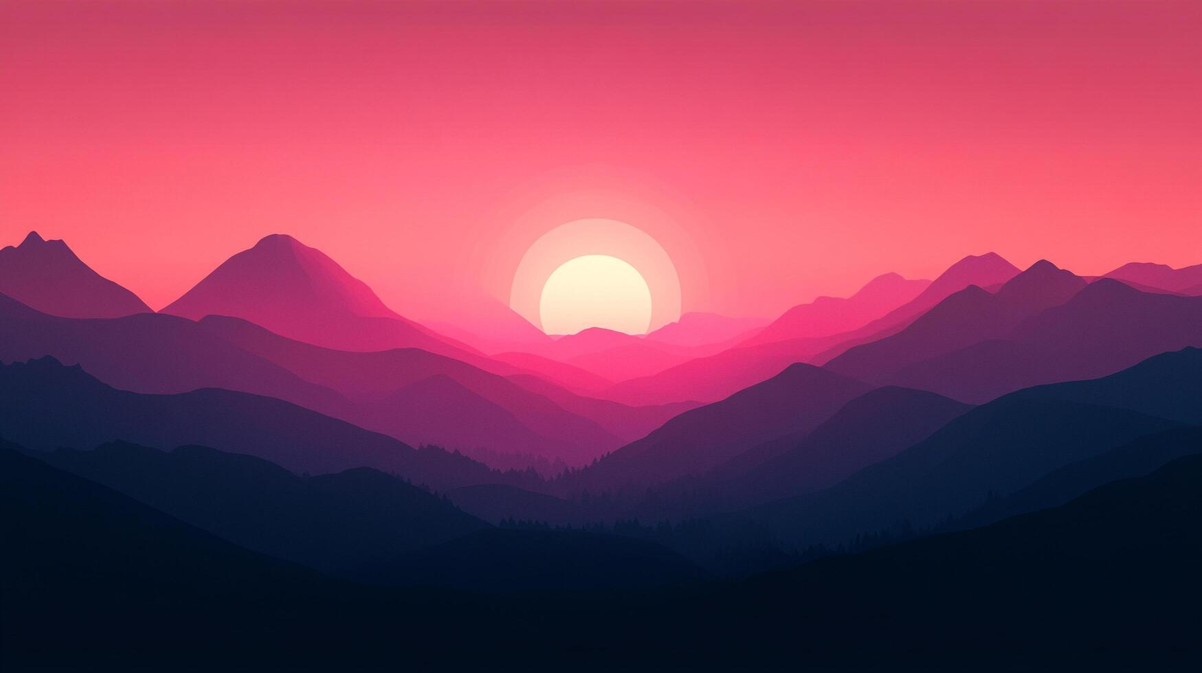 Stylized mountain range silhouette against a pink sunset sky. Low poly, minimalist aesthetic evoking a sense of tranquility and adventure. photo